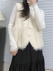 Buttoned Solid Color Split-Joint Loose Sleeveless V-Neck Vest Outerwear