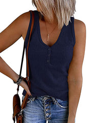 Pleated Solid Color Skinny Sleeveless V-Neck Vest Top