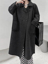 Buttoned Pockets Solid Color Velvet Long Sleeves Loose Lapel Woolen Coat