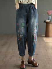 Vintage Loose Embroidered Elasticity Harem Jean Pants Bottoms