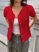Buttoned Pockets Ribs Solid Color Long Sleeves Collarless Outerwear Cardigan Tops