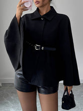 Belted Buttoned Solid Color Batwing Sleeves Long Sleeves Lapel Overcoat