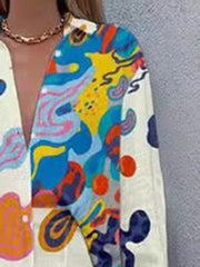 Asymmetric Printed Split-Joint Long Sleeves Loose Lapel Blouses&shirts Tops