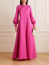 Solid Color Split-Joint Puff Sleeves Round-Neck Shirt Dress Maxi Dresses