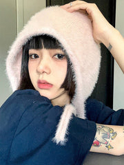 Keep Warm Solid Color Tied Hats&Caps