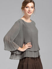 Original Loose Solid Color Pleated Falbala T-Shirt Top
