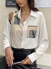 Asymmetric Buttoned Pockets Printed Long Sleeves Loose Lapel Blouses&Shirts Tops