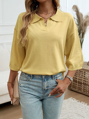 Solid Color Half Sleeves Loose Lapel Sweater Tops Blouses&Shirts Tops