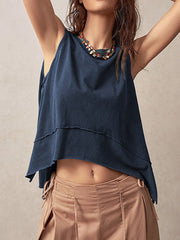Comfort Solid Color Split-Joint Hipster Loose Round-Neck Tank Top