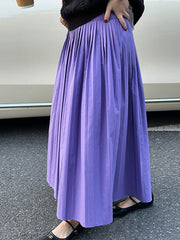 Elasticity Pleated Solid Color A-Line High Waisted Skirts