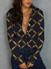 Buttoned Printed Long Sleeves Loose Lapel Blouses&Shirts Tops