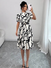 Abstract Printed Contrast Color Ruffled Split-Joint A-Line Bodycon Midi Dresses