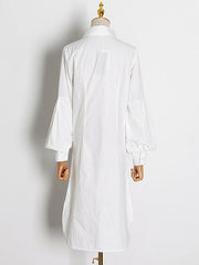 Simple Flared Sleeves Loose Solid Color Lapel Collar Midi Dresses