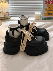 Lace-Up Round-Toe Split-Joint Platform Shoes Mary Janes