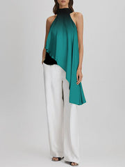 Asymmetric Gradient Tied High-low Loose Halter-Neck Vest Top