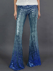 Contrast Color Gradient Sequined Shiny Flared Pants Skinny Leg Pants Bottoms