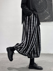 Contrast Color Elasticity Striped Loose Ninth Pants Knickerbockers
