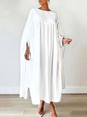 Solid Color Batwing Sleeves Long Sleeves Round-Neck Maxi Dresses