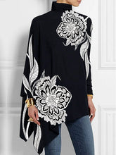 Asymmetric Floral Printed Split-Joint Batwing Sleeves Loose High Neck T-Shirts