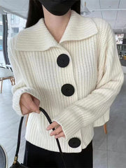 Buttoned Split-Joint Long Sleeves Loose Lapel Cardigan Tops