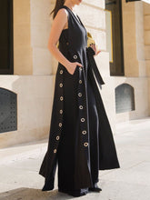 Hollow Solid Color Split-side Tied Loose Sleeveless Deep V-Neck Vest Outerwear