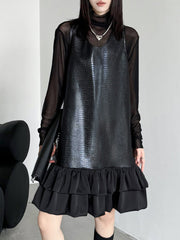 Pleated Split-Joint A-Line Loose U-Neck Mini Dresses