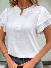 Buttoned Double Layered Jacquard Solid Color Split-Joint Loose Short Sleeves V-Neck Blouses&Shirts Tops