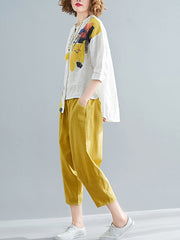 Printed Shirt + Solid Wide Leg Pants