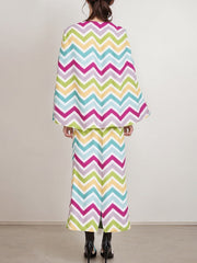 Printed Split-back Capelet Loose Round-neck Maxi Dresses