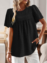 Hollow Jacquard Pleated Solid Color Split-Joint Loose Short Sleeves Round-Neck T-Shirts Tops