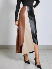 Asymmetric Contrast Color Split-Joint Split-Side Irregularity Skinny Skirts Bottoms