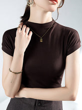 Solid Color Short Sleeves Skinny Mock Neck T-Shirts Tops