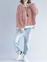 Loose Striped Split-joint Sweatshirt