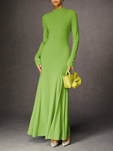 Solid Color Split-Joint Bodycon Long Sleeves High Neck Maxi Dresses