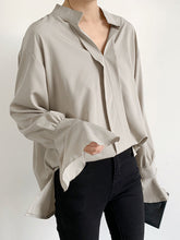 Buttoned Solid Color Split-Side Flared Sleeves High-Low V-Neck Blouses&Shirts Tops