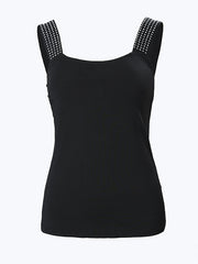 Elasticity Rhinestone Split-Joint Skinny Sleeveless Spaghetti-Neck Vest Top