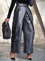 High Waisted Asymmetric Solid Color Pants Trousers