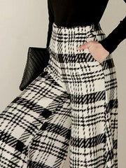 Urban Wide Leg Loose Plaid Mid Waist Pants