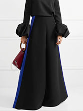 Contrast Color Split-Joint High Waisted Wide Leg Trousers Pants