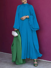 Pleated Ruffled Solid Color Split-Joint Flared Sleeves Loose High Neck Maxi Dresses