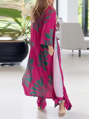 Flower Print Pockets Loose Two Pieces Set Pants Set