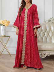 Muslim Polka-Dot Batwing Sleeves Long Sleeves V-Neck Maxi Dresses