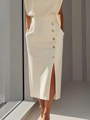 High Waisted Loose Split-Front Split-Joint Skirts