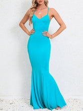 Solid Color Split-Joint Bodycon Mermaid Spaghetti-Neck Maxi Dresses