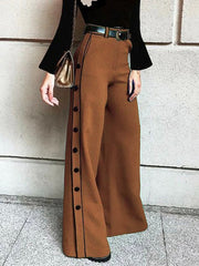 High Waisted Loose Buttoned Pockets Pants Trousers