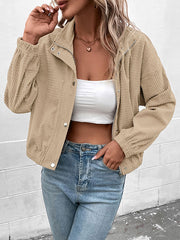 Buttoned Solid Color Zipper Long Sleeves Loose Lapel Jackets