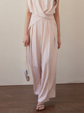 Elasticity Pleated Solid Color High Waisted Wide Leg Trousers Pants