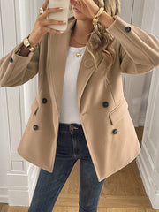 Buttoned Double-Breasted Solid Color Long Sleeves Loose Notched Collar Outerwear Jackets&Coats Blazer