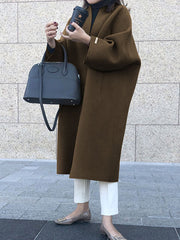 Solid Color Long Sleeves Loose Collarless Woolen Coat