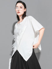 Stylish Black White Irregular Applique T-Shirt